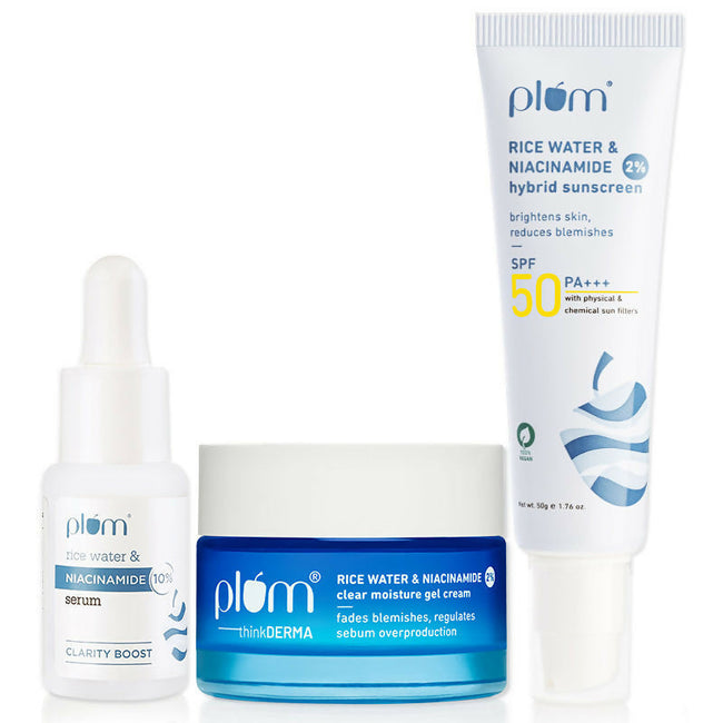 Plum Niacinamide Serum, Moisturizer & Sunscreen Kit For Bright, Blemish-Free, Hydrated Skin Hover Image