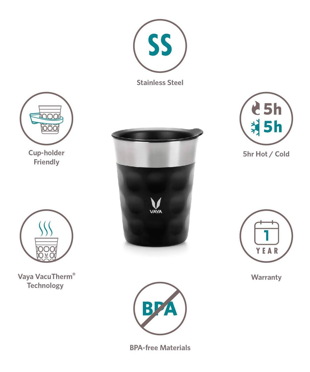 Vaya Popcup Insulated Coffee Mug Tumbler With Lid - 250 ml (Black)