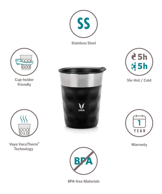 Vaya Popcup Insulated Coffee Mug Tumbler With Lid - 250 ml (Black) Main Image