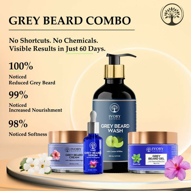 Ivory Natural Grey Beard Combo (Serum, Cream, Wash & Gel) Restore Your Silver Beard To Natural Color Main Image