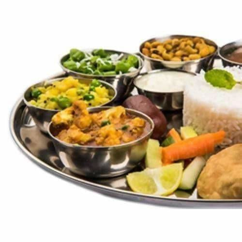 Soham Stainless Steel Round Lunch Plate/Dinner Plate, Tiffin Plate,Snacks Plate,Food Plate With Flower Design-3PC Main Image