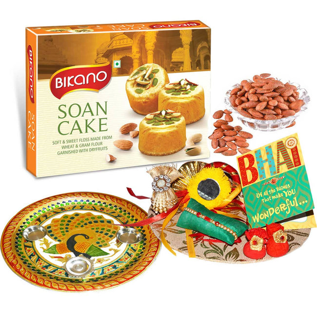 Bikano Soan Cake and Masala Almonds Rakhi Puja Thali Gifts Hover Image