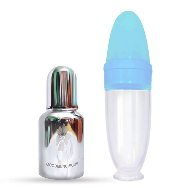 Goodmunchkins Stainless Steel Feeding Bottle for Baby Anti Colic Silicon Nipple Feeder 150 ml Combo Pack-Blue Main Image