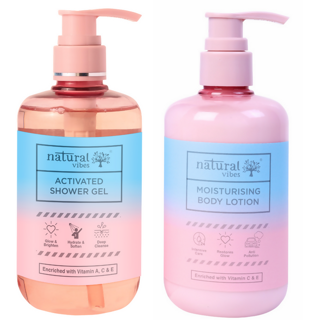 Natural Vibes Glow & Moisturising Bath and Body Regime with Shower Gel Body Wash & Lotion Hover Image