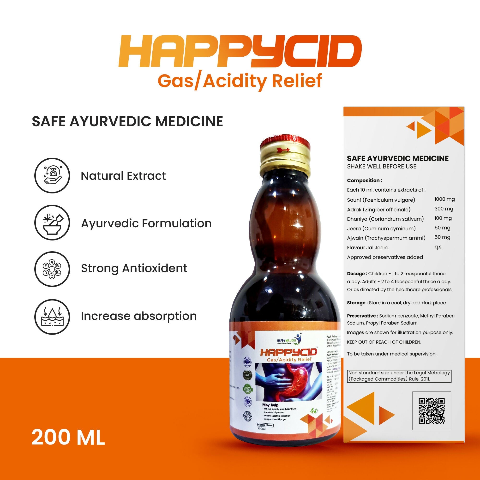 HappyMillions Cid Ayurvedic Acidity & Digestive Relief Syrup