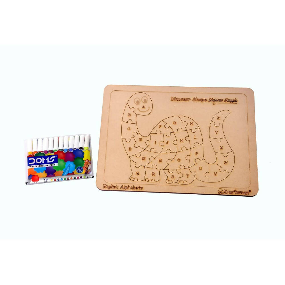 Kraftsman English Alphabets Wooden Jigsaw Puzzles Dinosaur Shape Puzzle | Color Kit Included