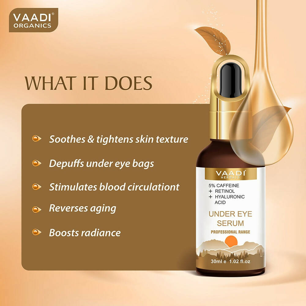 Vaadi Herbals Under Eye Serum With 5% Caffeine & Retinol & Hyaluronic Acid, Reduce Dark Circles, Reverse Aging