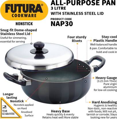 Hawkins Futura Non-stick All-Purpose Pan Handi 3 L with Lid (NAP30) Main Image