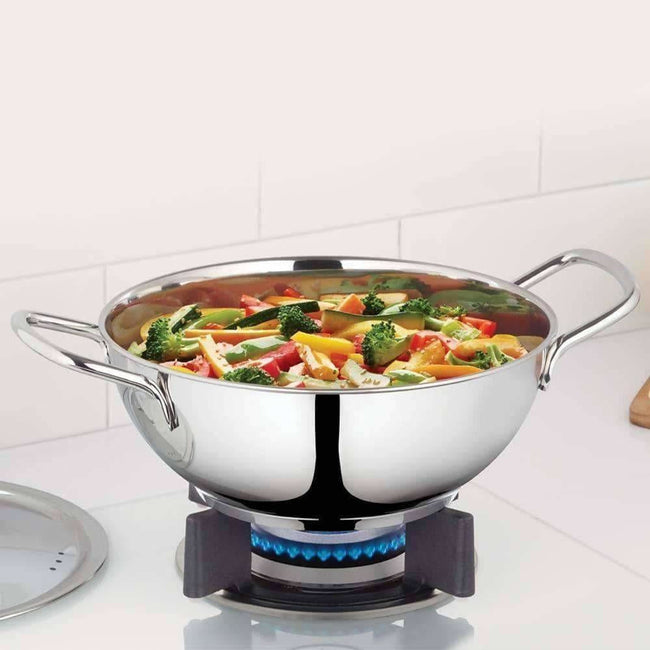 Borosil Stainless Steel Deep Kadhai With Lid, 2.3 Litre Hover Image