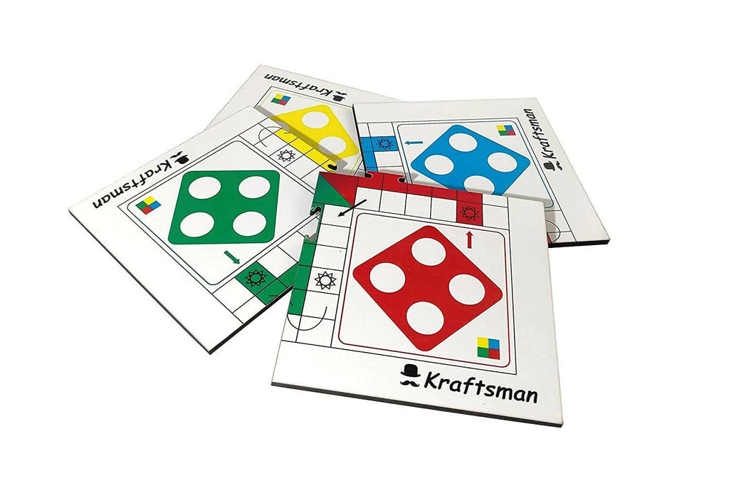 Kraftsman Wooden Portable Ludo Board Game for Kids and Adults (11?11 Inches) | Travel Pouch Included for Pawns and Dice