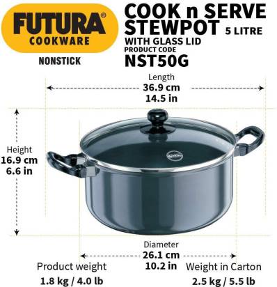 Hawkins Non-stick Stewpot 26 cm Diameter 5 L with Glass Lid (NST50G/Q37) Main Image
