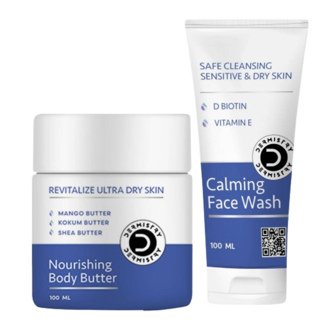 Dermistry Sensitive & Dry Skin Body Butter Lotion & Safe Calming Face Wash