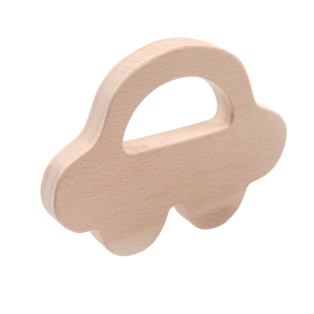 Nesta Toys Wooden Car & Elefant Teether Set, Beech Wood Teether for Babies
