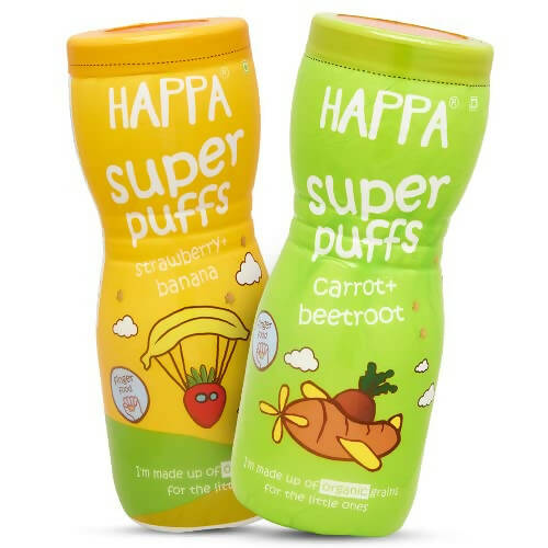 Happa Organic Multigrain Strawberry Banana & Carrot Beetroot Melts Super Puffs Combo (8 Months+)