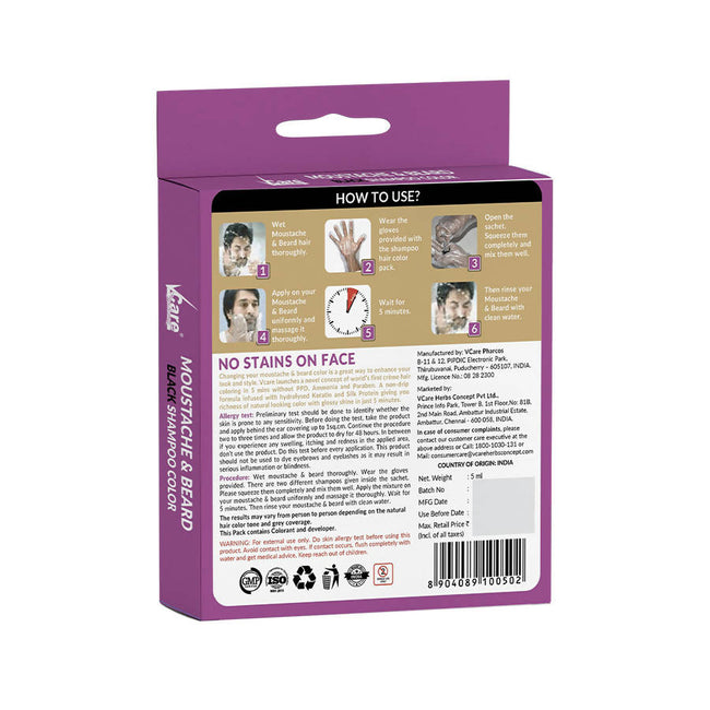 VCare Shampoo Hair Color Black for Moustache & Beard Main Image