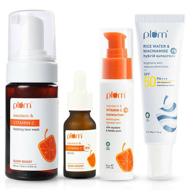 Plum Glow-Getter CSMS (Cleanser, Serum, Moisturizer, Sunscreen) Combo With Vitamin C Hover Image