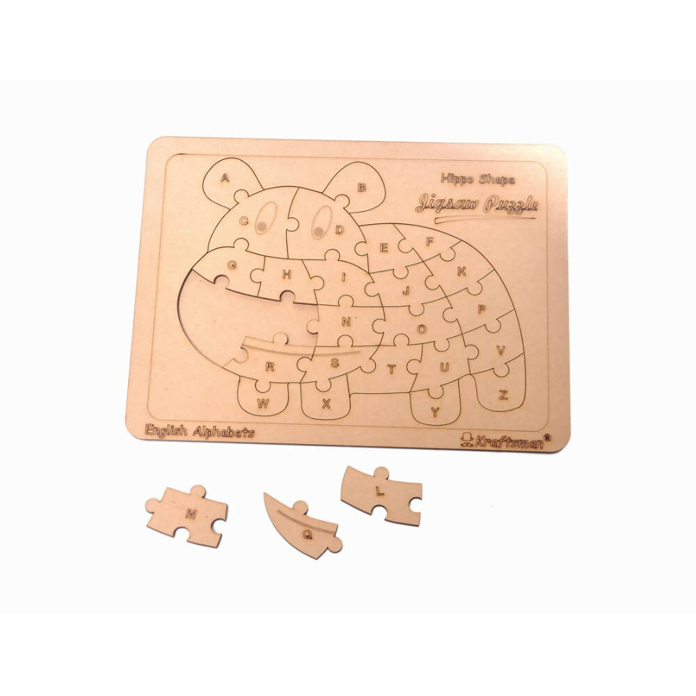Kraftsman English Alphabets Wooden Jigsaw Puzzles Hippo Shape Puzzle | Color Kit Included