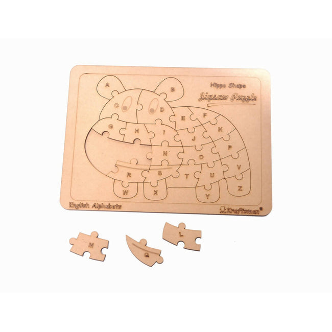 Kraftsman English Alphabets Wooden Jigsaw Puzzles Hippo Shape Puzzle | Color Kit Included Main Image