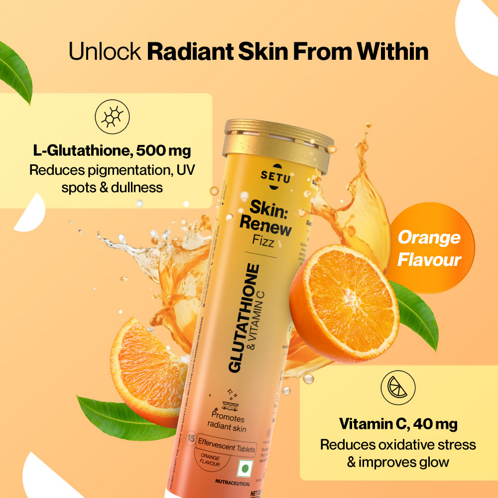 Setu Skin Renew Glutathione With Vitamin C Effervescent Tablets - Orange Flavor