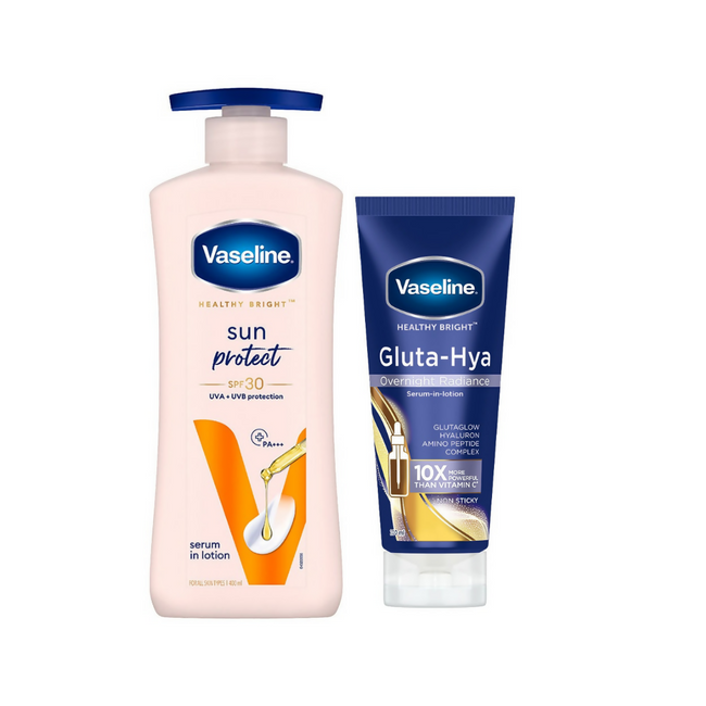 Vaseline Sun Protect SPF 30 Body Lotion & Gluta-Hya Overnight Radiance Serum-In-Lotion Combo Hover Image