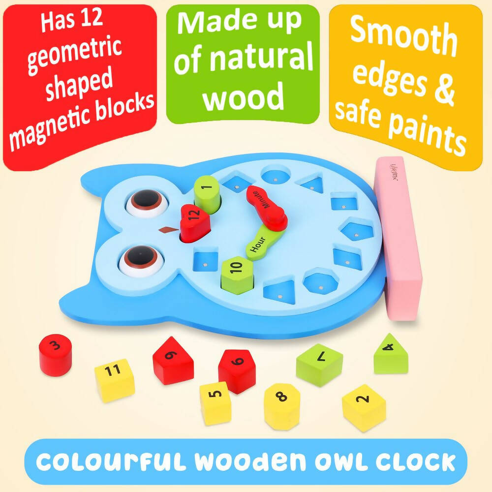 Matoyi Wooden Colorful Owl Clock With Magnetic Blocks