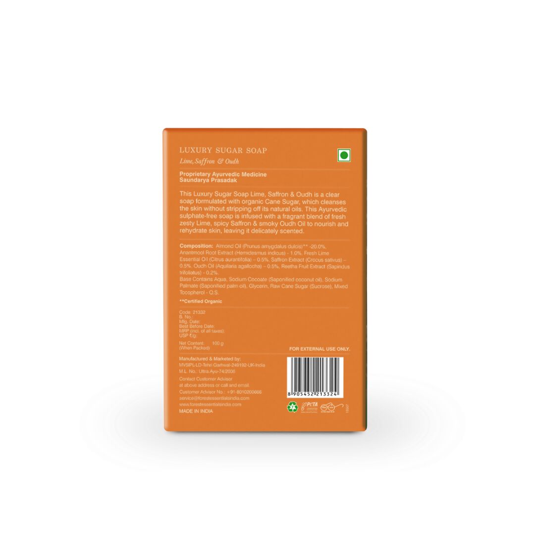 Forest Essentials Luxury Sugar Soap Lime Saffron & Oudh