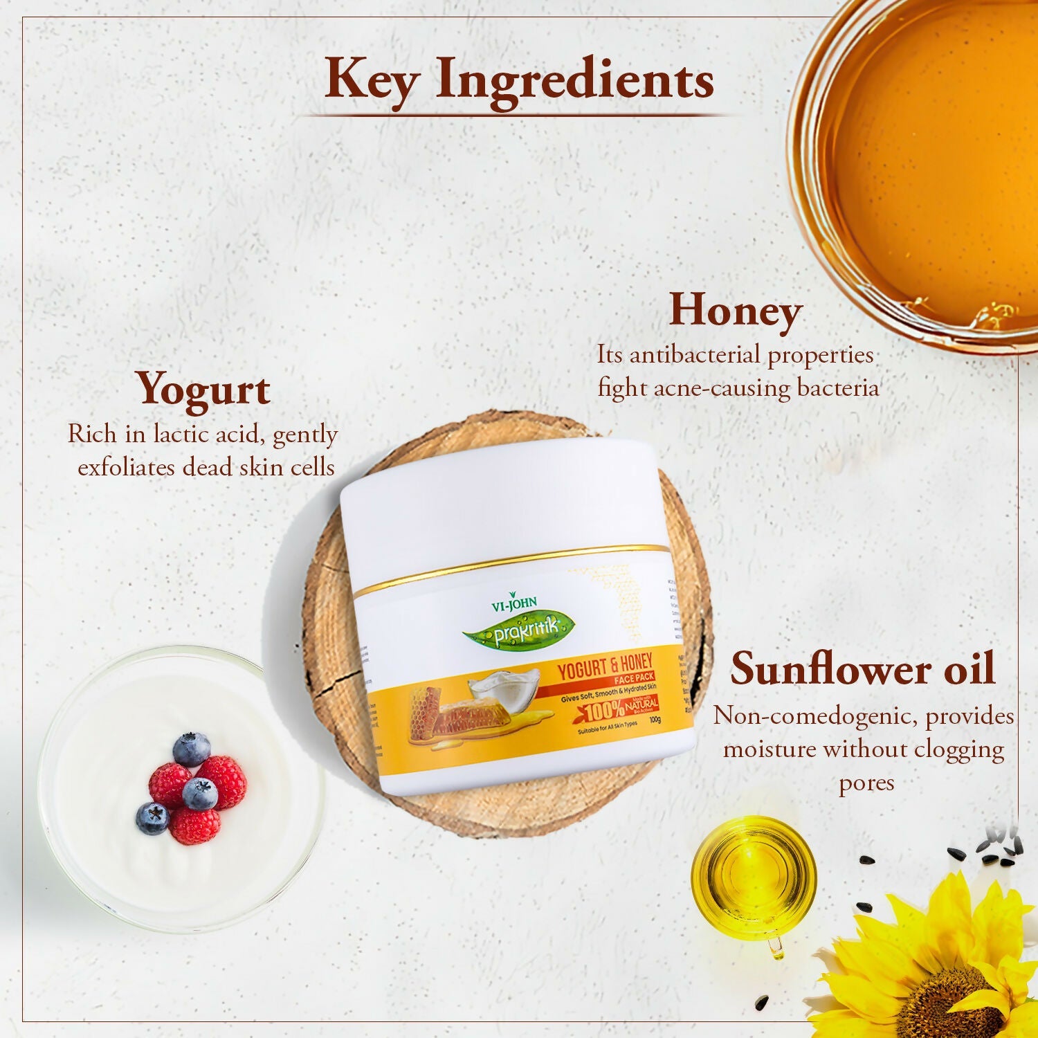 VI-JOHN Prakritik Yogurt & Honey Face Pack Restoresgmlow, Made With 100% Natural Bio Actives