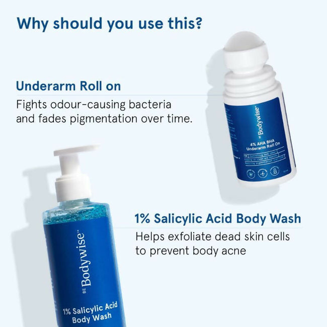 BeBodywise 1% Salicylic Acid Body Wash & 4% AHA BHA Underarm Roll On - Helps Exfoliate Skin Main Image