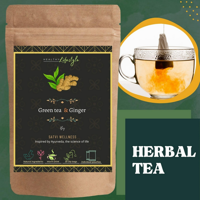 Satvi Wellness Green Tea Ginger Tea Bags Main Image