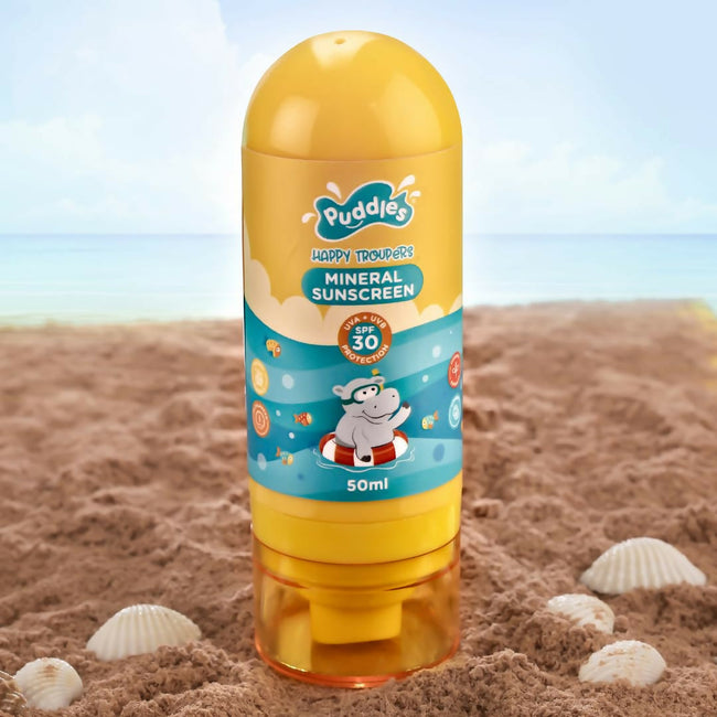 Puddles Kids Happy Troupers Mineral Sunscreen, Age 2-12 Years for SPF 30- UVA, UVB Protection Hover Image