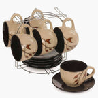 Home Centre Caraway Cup and Saucer- Set of 13 Pcs - 220 ml - Brown