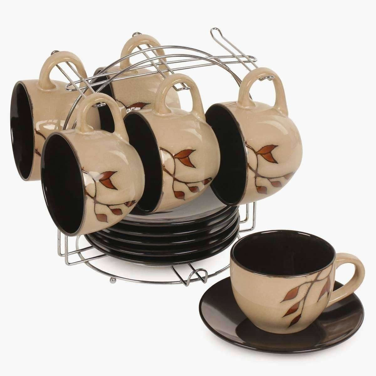 Home Centre Caraway Cup and Saucer- Set of 13 Pcs - 220 ml - Brown
