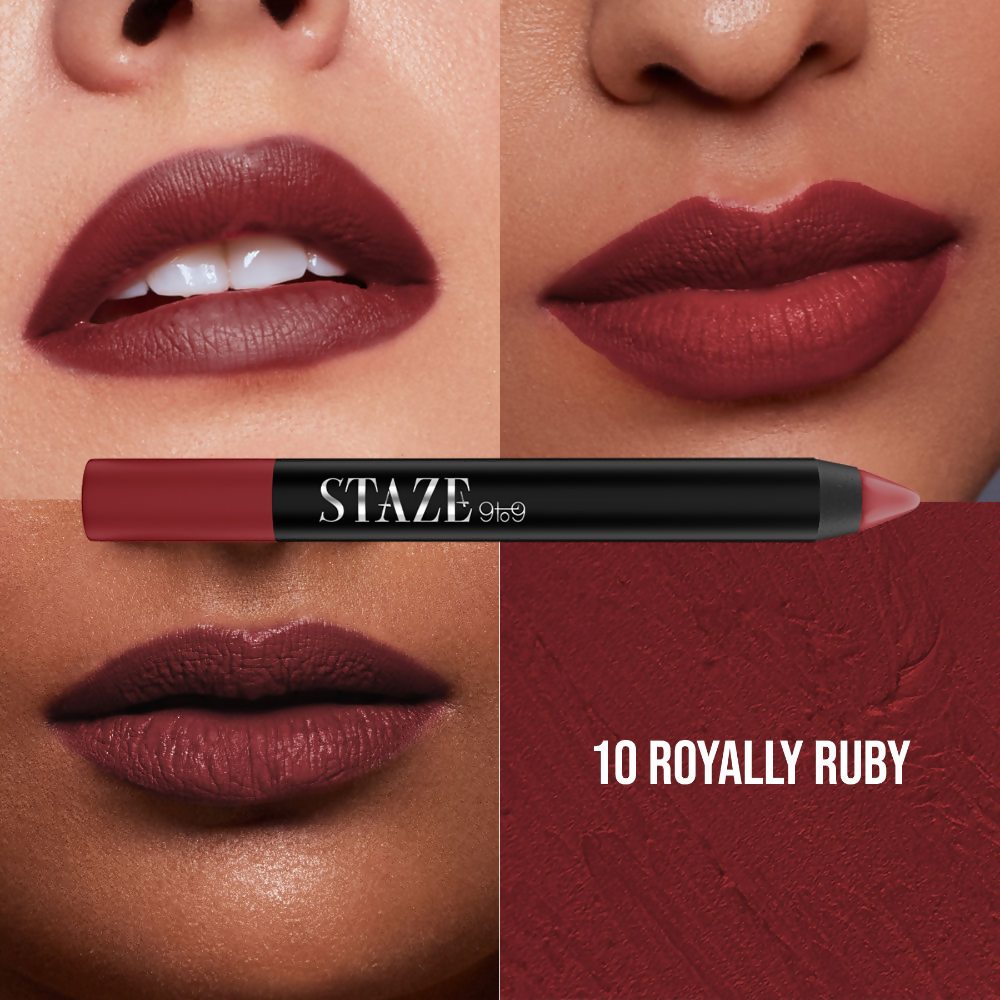 Staze 9 To 9 Pout On Matte And Smudgeproof Lip Crayon - 10 Royally Ruby