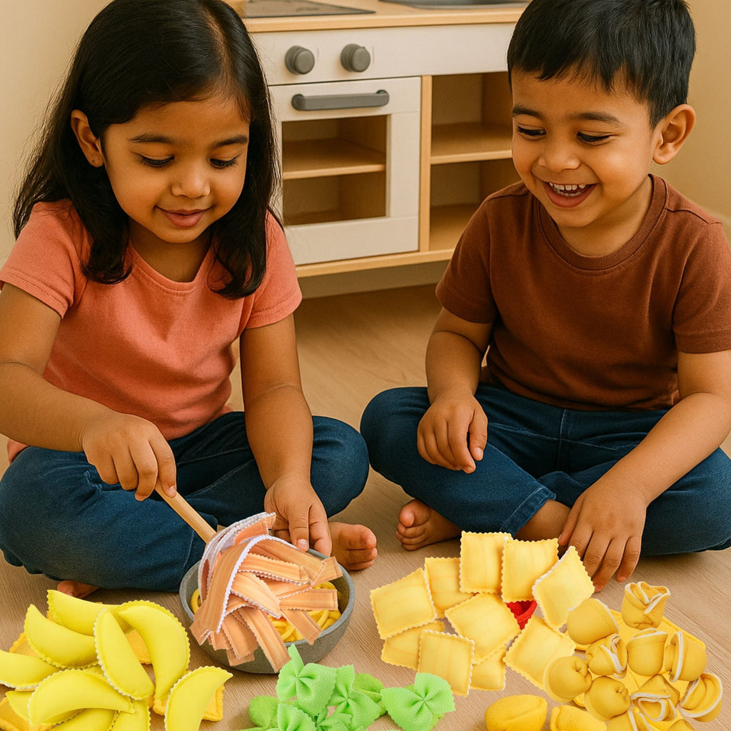 The Small Wonderland Pretend Play Fabric Pasta Set-60 Pieces-Realistic looking kids play food toys