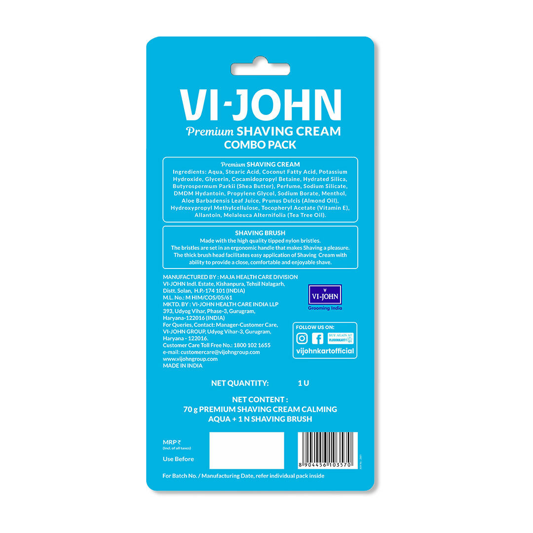 VI-JOHN Dermatologically Tested Premium Purifying Charcoal Shaving Cream With Shaving Brush Enriched with Aloevera & Jojoba Oil Free From Silicone, Paraben & Mineral Oil