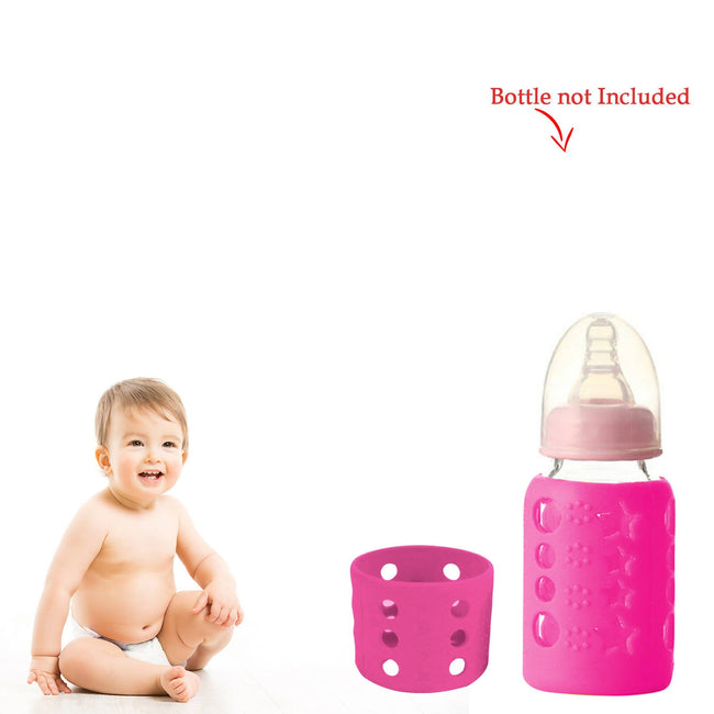 Safe-O-Kid Silicone Baby Feeding Bottle Cover Cum Sleeve for Insulated Protection Small 60mL- Pink Hover Image