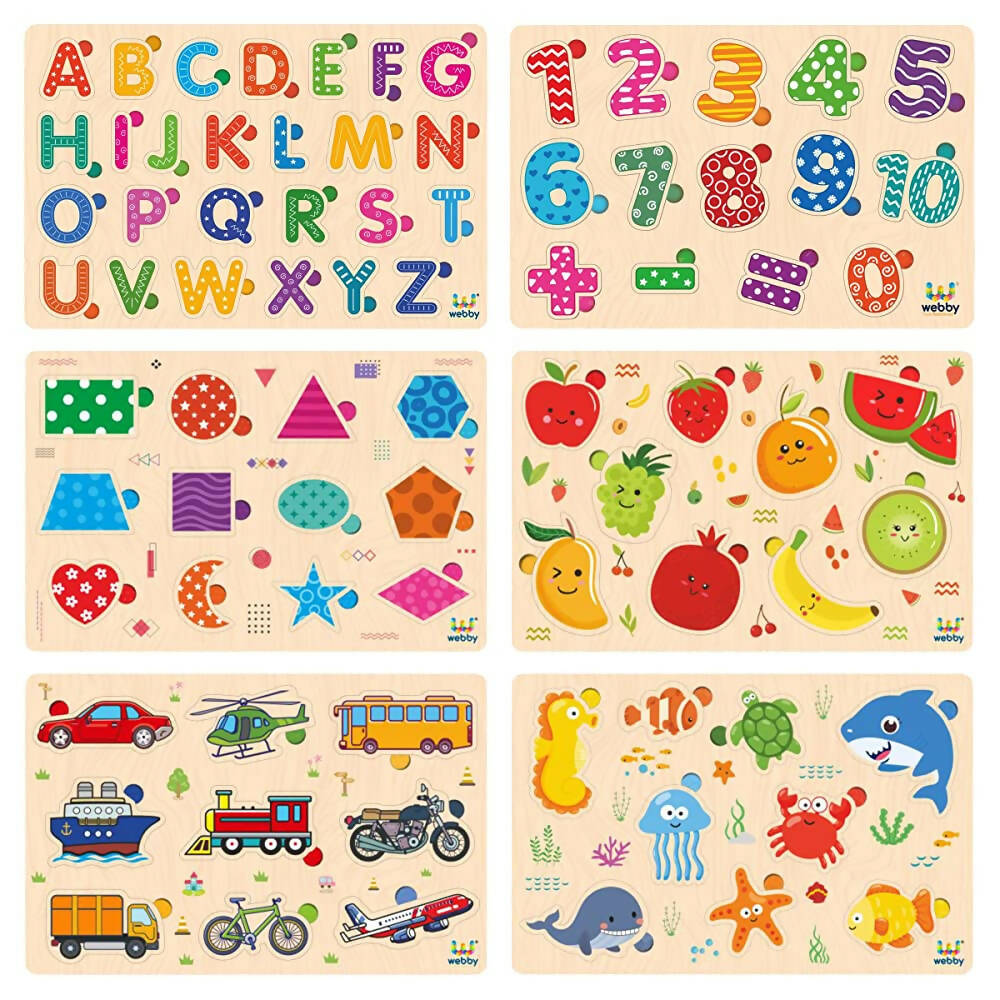 Webby Wooden Educational Colorful Puzzle for Preschool Kids - Set of 6