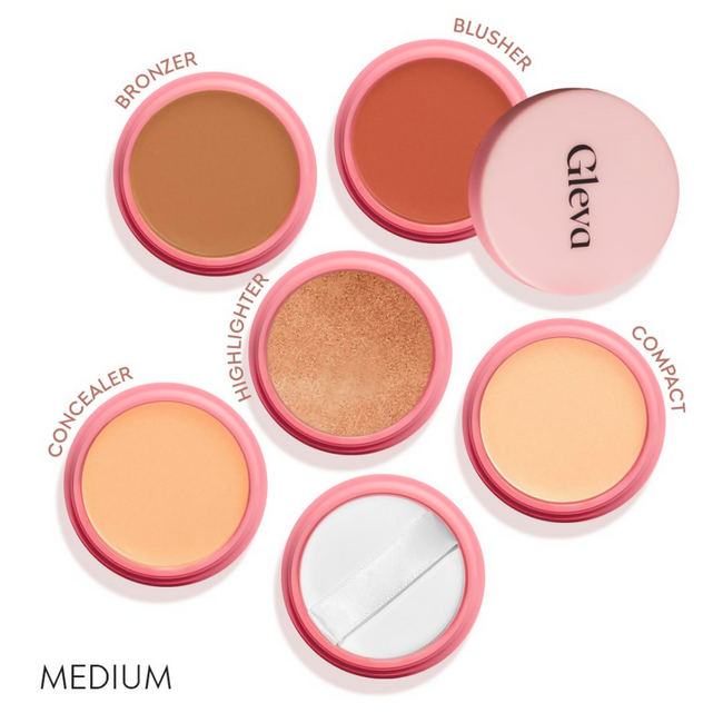 Gleva 5 In 1 Makeup stack Gleva 5 In 1 Makeup stack WIth Concealer, Bronzer, Blusher, Compact & Highlighter Smooth & Blendable Formula - Medium Main Image