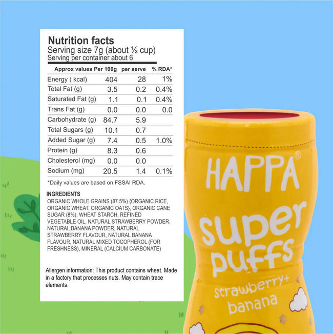 Happa Multigrain Strawberry & Banana Melts Super Puffs (8 Months+) Main Image