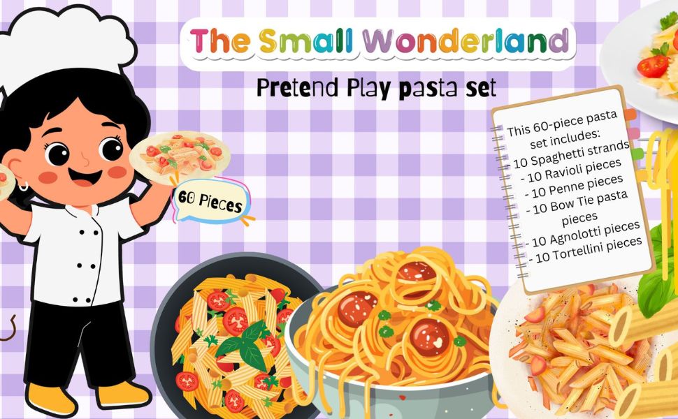 The Small Wonderland Pretend Play Fabric Pasta Set-60 Pieces-Realistic looking kids play food toys