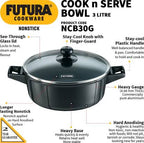 Hawkins Futura Non-stick Cook-n-Serve Bowl with Glass Lid 23 cm Diameter 3 L (NCB30G)