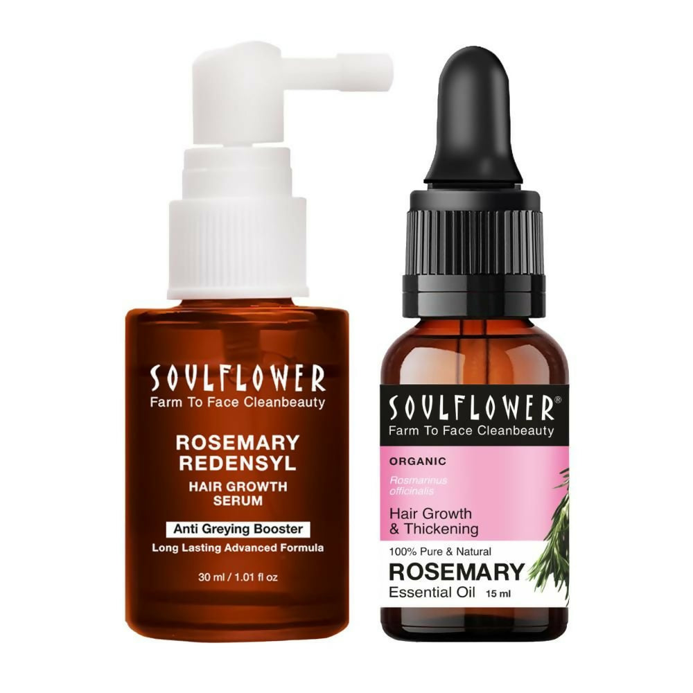 Soulflower Rosemary Essential Oil & Rosemary Redensyl Hair Growth Serum Combo for Strong Hair