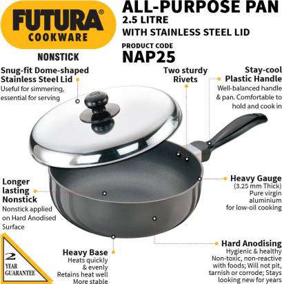 Hawkins Futura Non-stick All-Purpose Pan 22 cm Diameter with Lid 2.5 L (NAP25)
