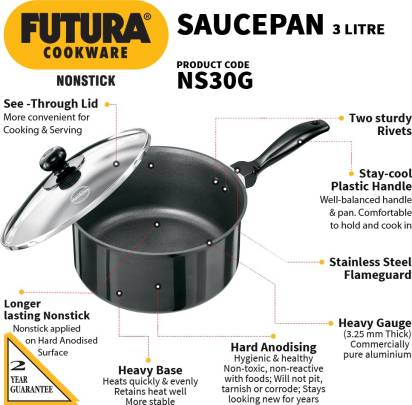 Hawkins Futura Non-stick Sauce Pan 20 cm Diameter with Lid 3 L (NS30G) Main Image