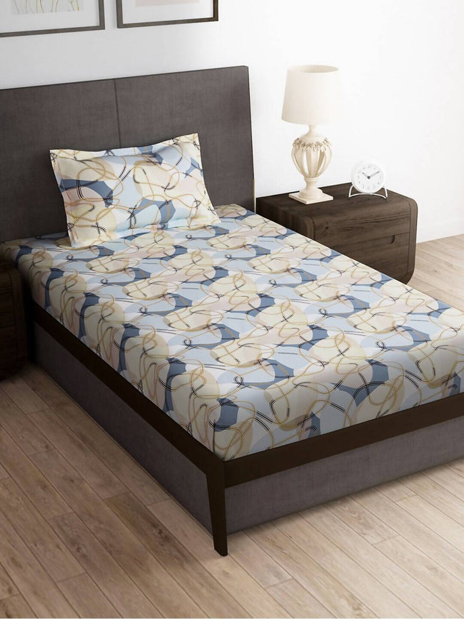 Story@home Arena Cream-Coloured & Grey Printed 180 TC Bedsheet & Pillow Covers Main Image