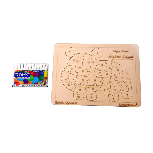 Kraftsman English Alphabets Wooden Jigsaw Puzzles Hippo Shape Puzzle | Color Kit Included Hover Image