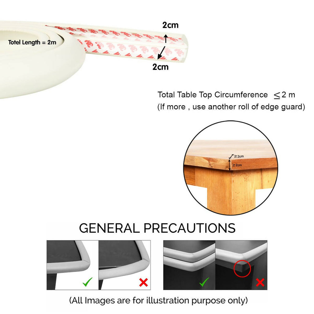Safe-O-Kid Unique High Density 2 Mtr Long U - Shaped 4 Edge Guard Strips - Cream