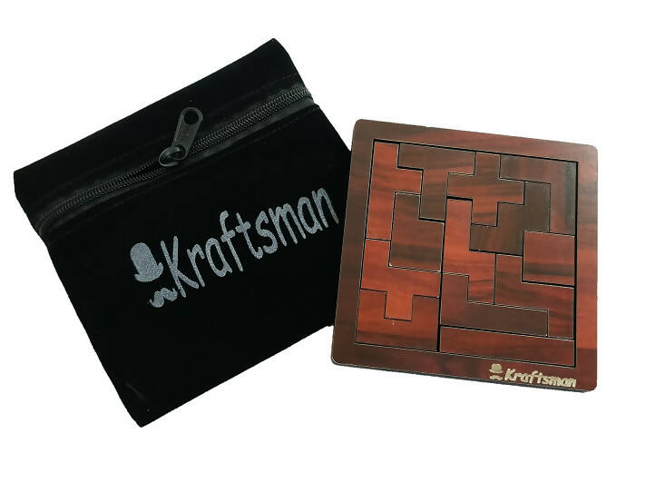 Kraftsman Portable Wooden Tetris Puzzle | 13 Pieces Puzzle Board for Kids and Adults | Travel Pouch Included