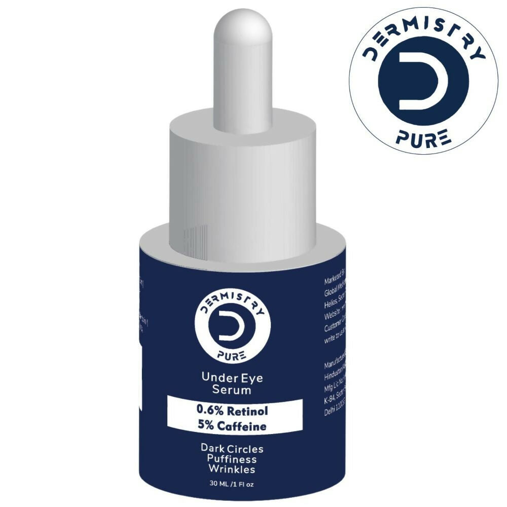 Dermistry Pure 0.6% Retinol 5% Caffeine Under Eye Serum Puffiness Fine Line Wrinkles Puffy Dark Eyes