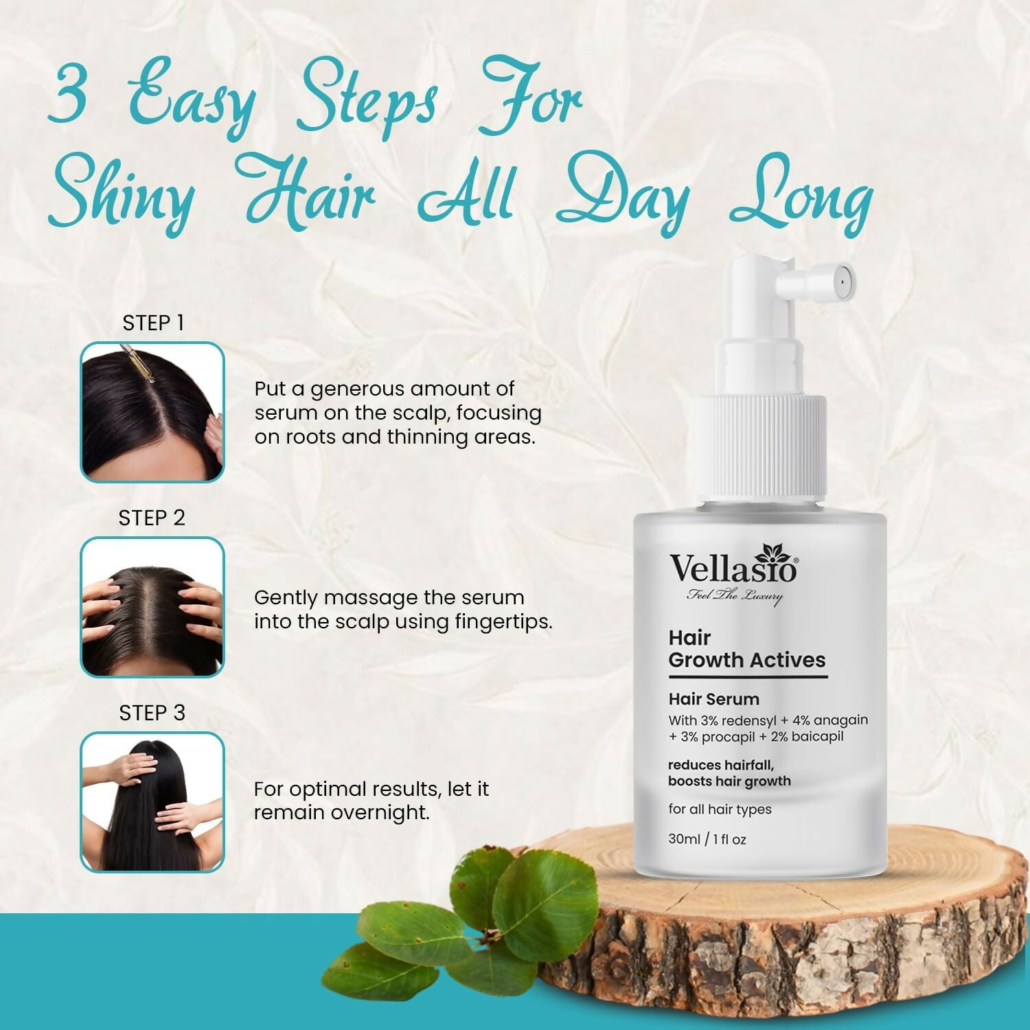 Vellasio Hair Growth Serum Actives - 3% Redensyl, 4% Anagain, 3% Procaoil, 2% Baicapil